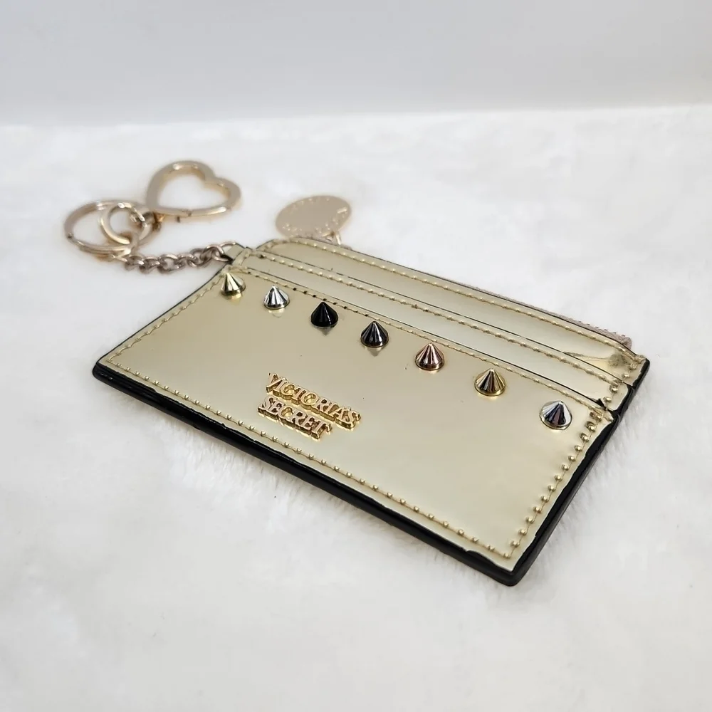 VICTORIA'S Secret VS Gold Studded Keychain Credit Card Case Pouch